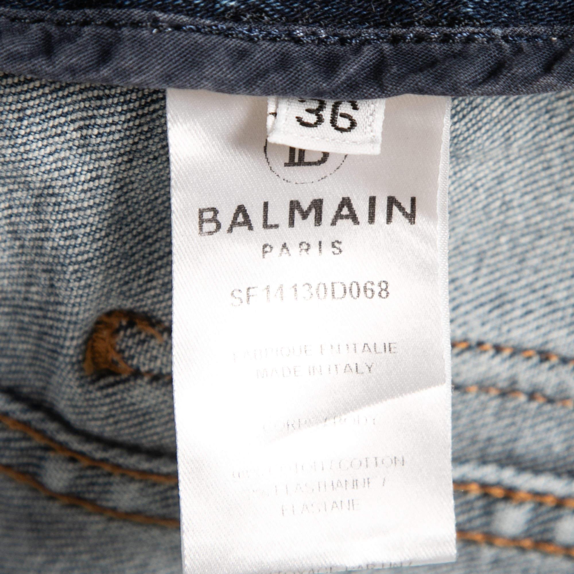 Women's Balmain Blue Washed Denim Button Detail Mini Skirt