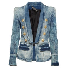 Balmain Blue Washed Denim Open Front Jacket M