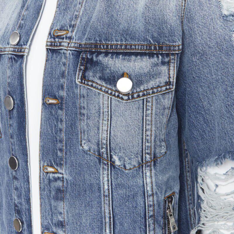 BALMAIN Blau gewaschene schwere distressed holey lässige Baumwoll-Denim-Jacke aus Baumwolle S im Angebot 5