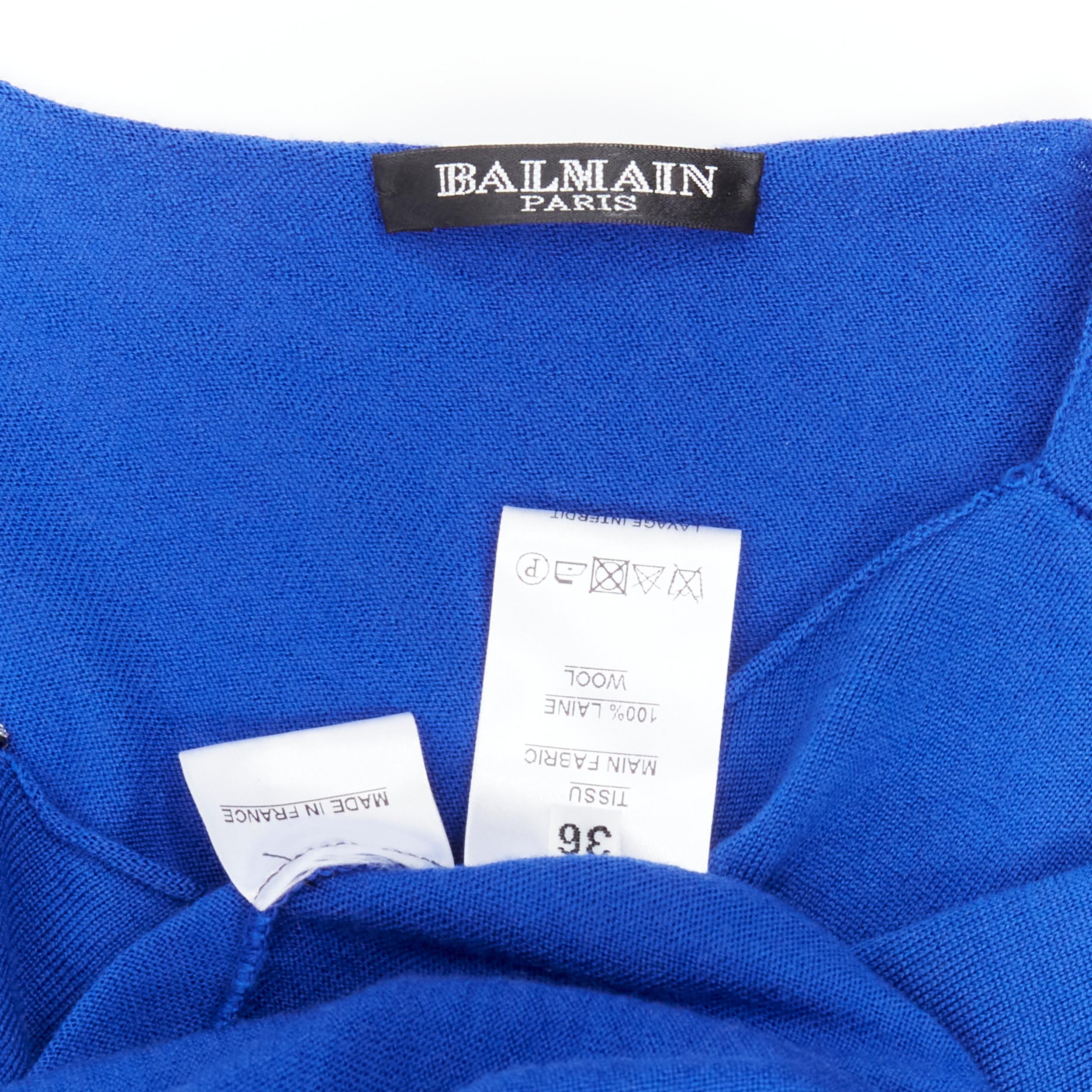 BALMAIN blue wool crystal rhinestone embellished strap asymmetric dress FR36 S For Sale 2