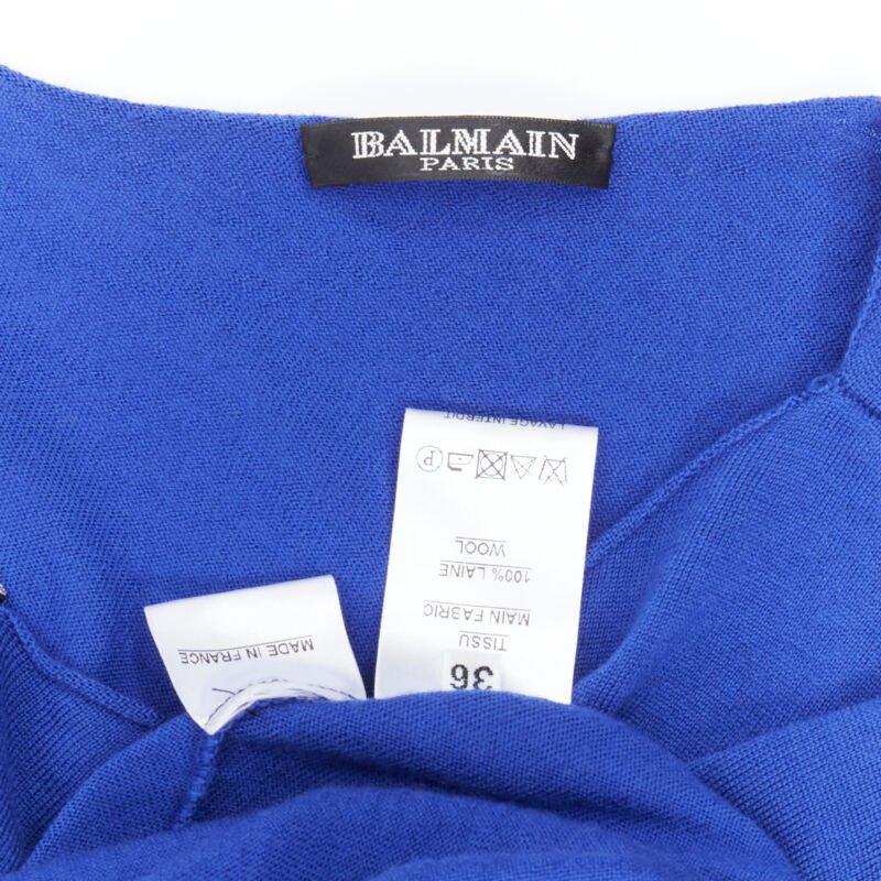 BALMAIN blue wool crystal rhinestone embellished strap asymmetric dress FR36 S For Sale 5