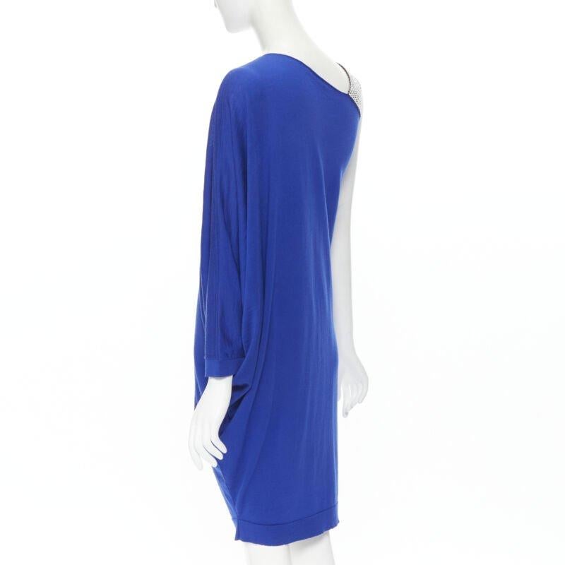 BALMAIN blue wool crystal rhinestone embellished strap asymmetric dress FR36 S For Sale 1
