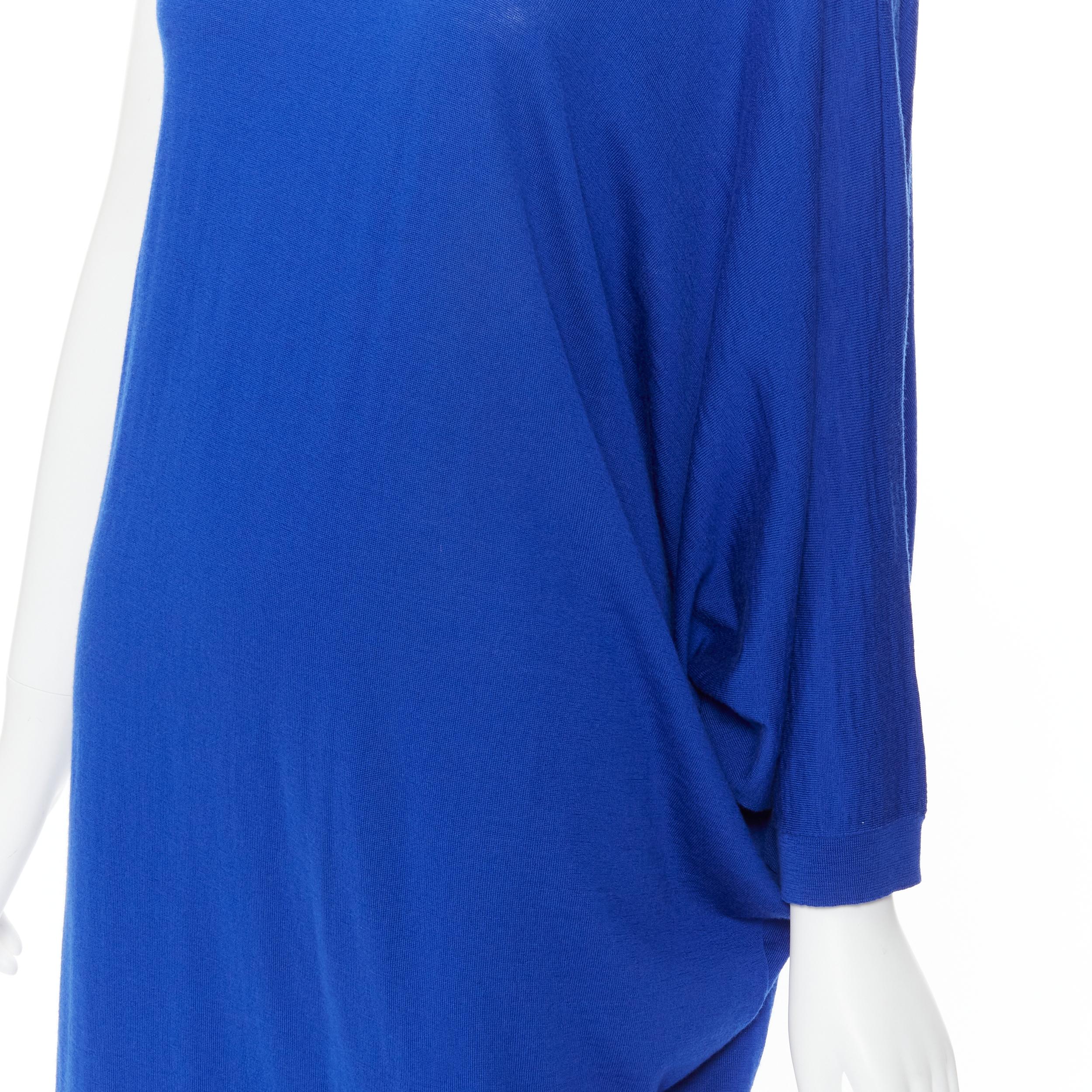 Women's BALMAIN blue wool crystal rhinestone embellished strap asymmetric dress FR36 S For Sale
