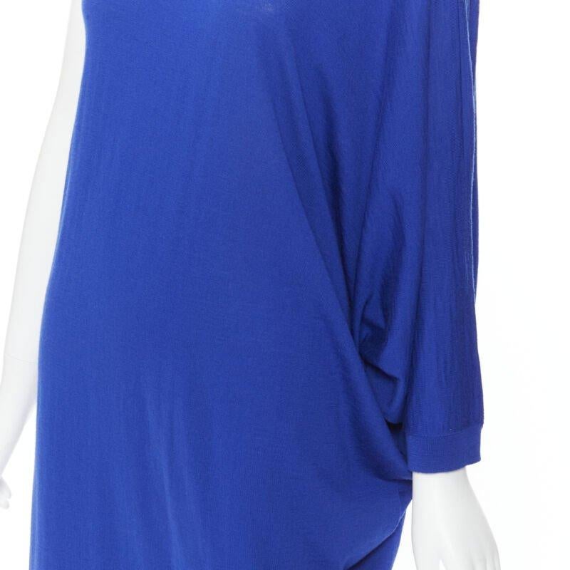 BALMAIN blue wool crystal rhinestone embellished strap asymmetric dress FR36 S For Sale 3