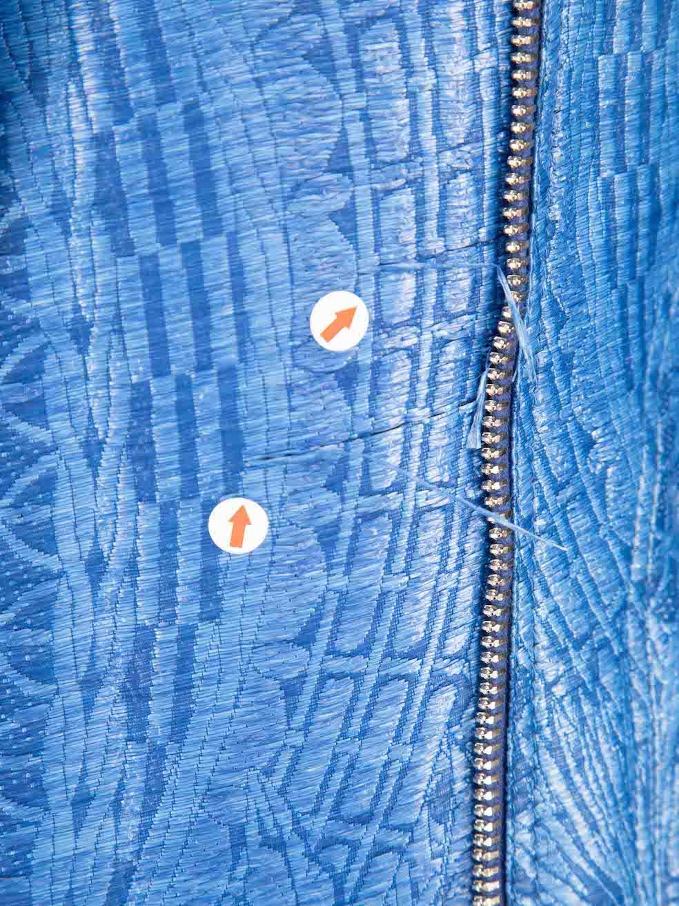 Balmain Blue Woven Pattern Biker Jacket Size M 1