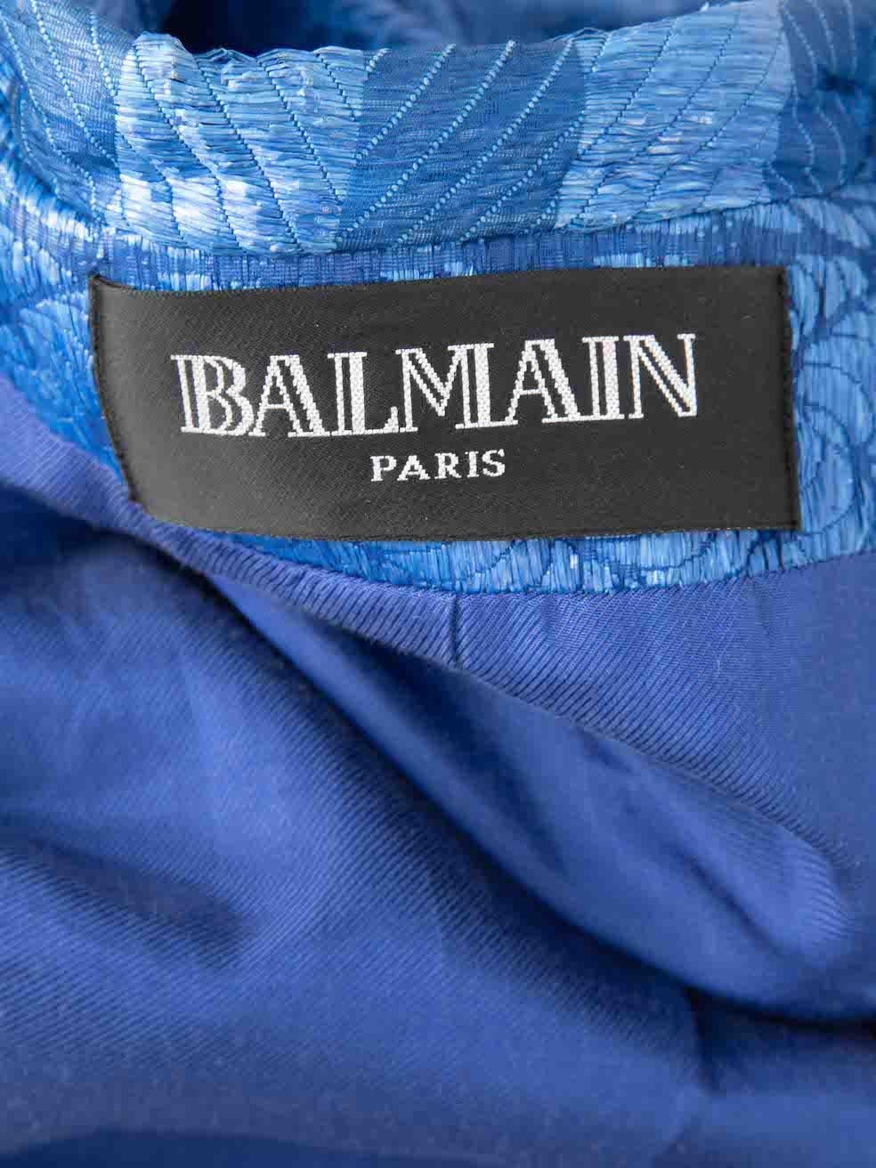 Balmain Blue Woven Pattern Biker Jacket Size M 3