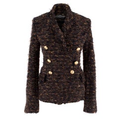 Used Balmain Boucle Woven Tweed Mohair Blend Jacket FR 36