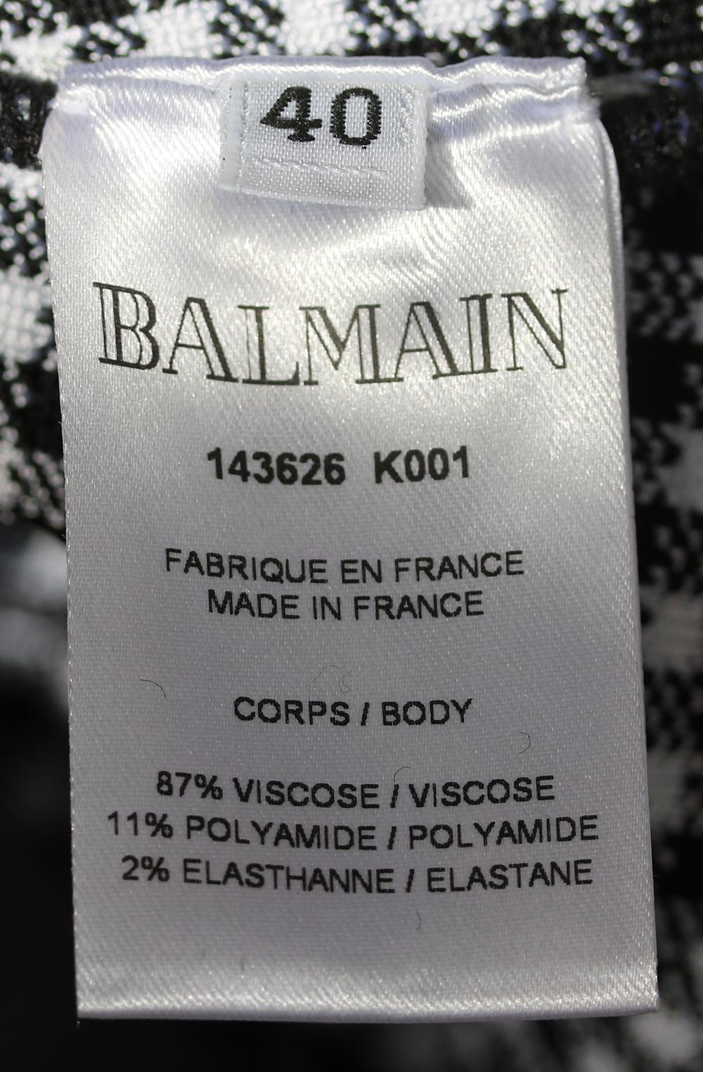 Gray Balmain Bow-Embellished Gingham Stretch-Knit Mini Dress