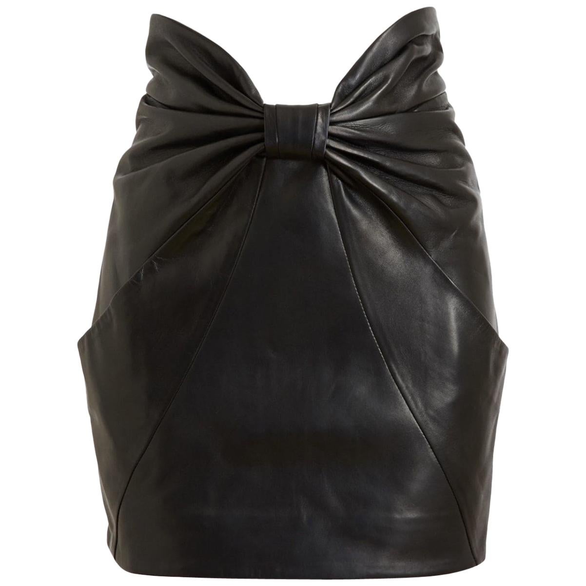 Balmain Bow-Front Leather Mini Skirt