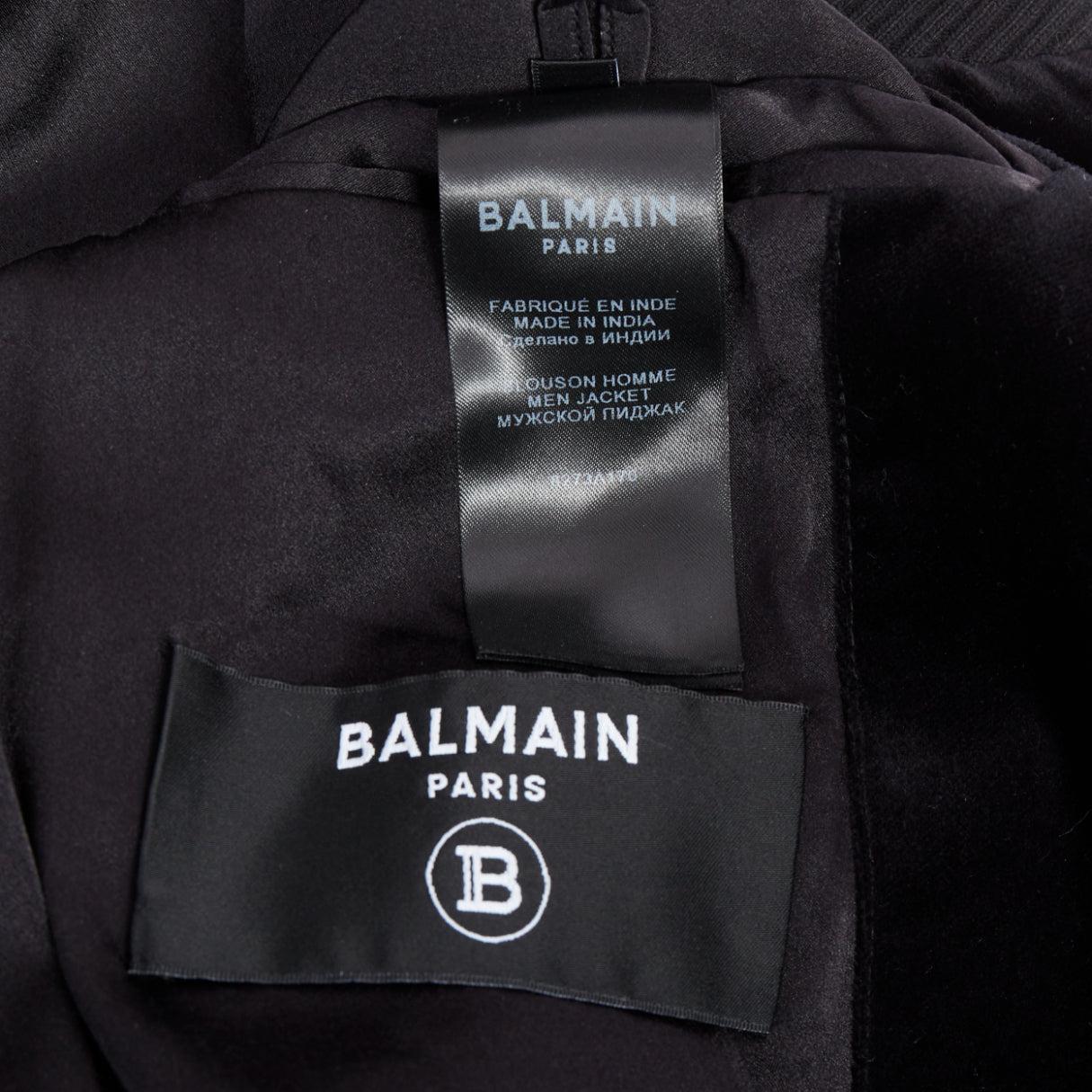 BALMAIN Broderie black map crystal bead embroidery velvet bomber jacket FR48 For Sale 4