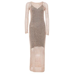 Balmain Braunes langärmeliges gehäkeltes Maxikleid S