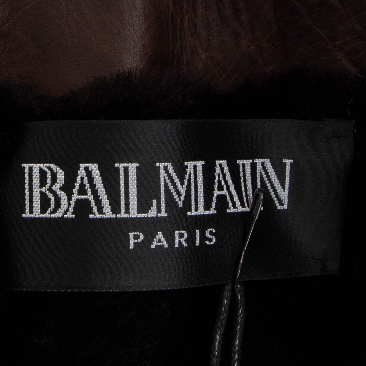 BALMAIN brown leather RACCON FUR TRIM AVIATOR Jacket 38 S In Excellent Condition For Sale In Zürich, CH