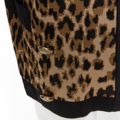 BALMAIN brown leopard jacquard power shoulder gold buttons cardigan FR38 M