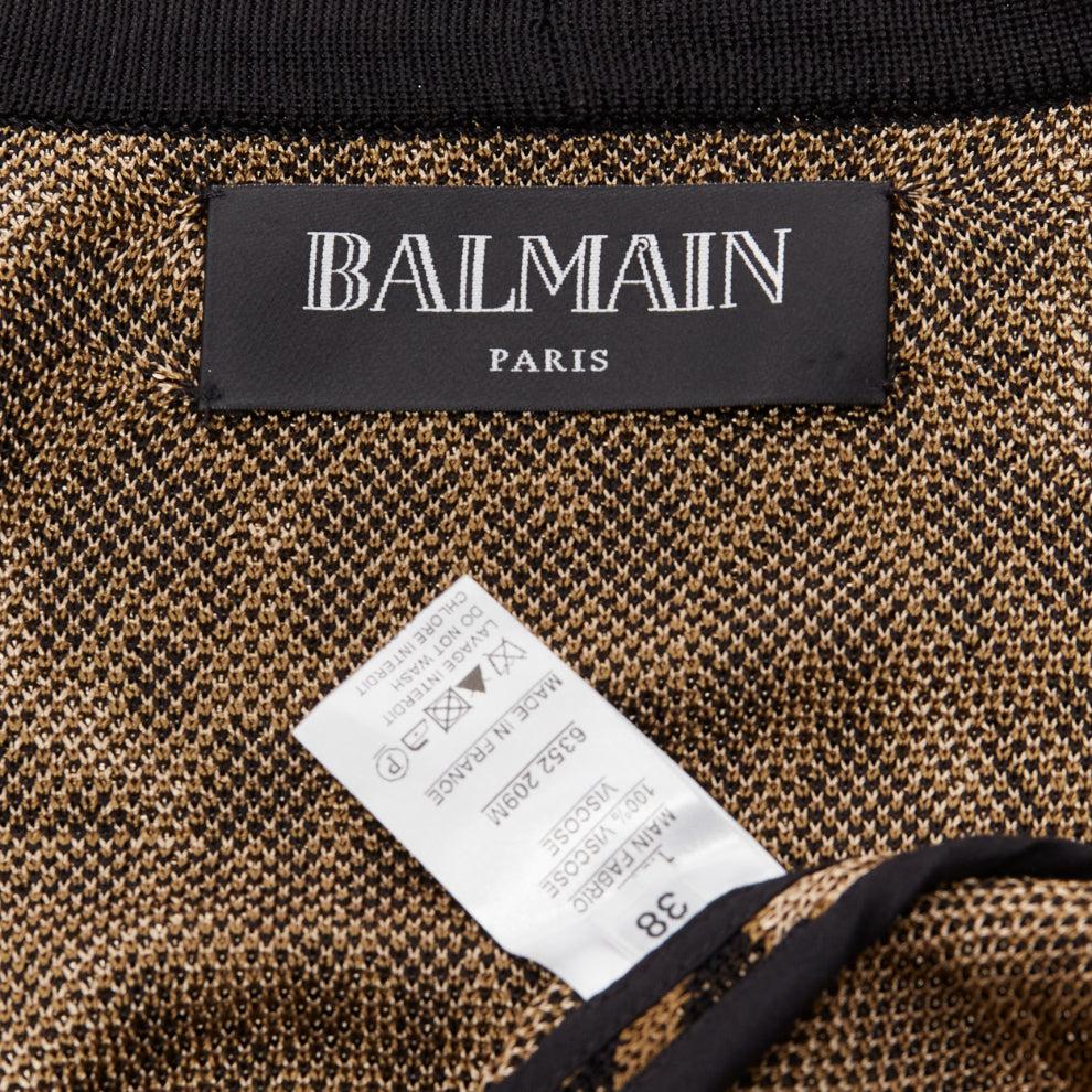 BALMAIN braune Leoparden-Jacquard-Powerschulter-Strickjacke mit Goldknöpfen FR38 M im Angebot 3