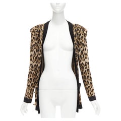 BALMAIN leopardo marrón jacquard poder hombro botones de oro chaqueta de punto FR38 M