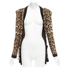 BALMAIN cardigan marrone leopardato a spalla larga con bottoni dorati FR38 M.