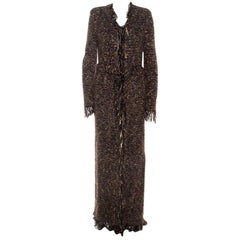 Balmain Brown Metallic Bouclé-Knit Fringed Cardigan M