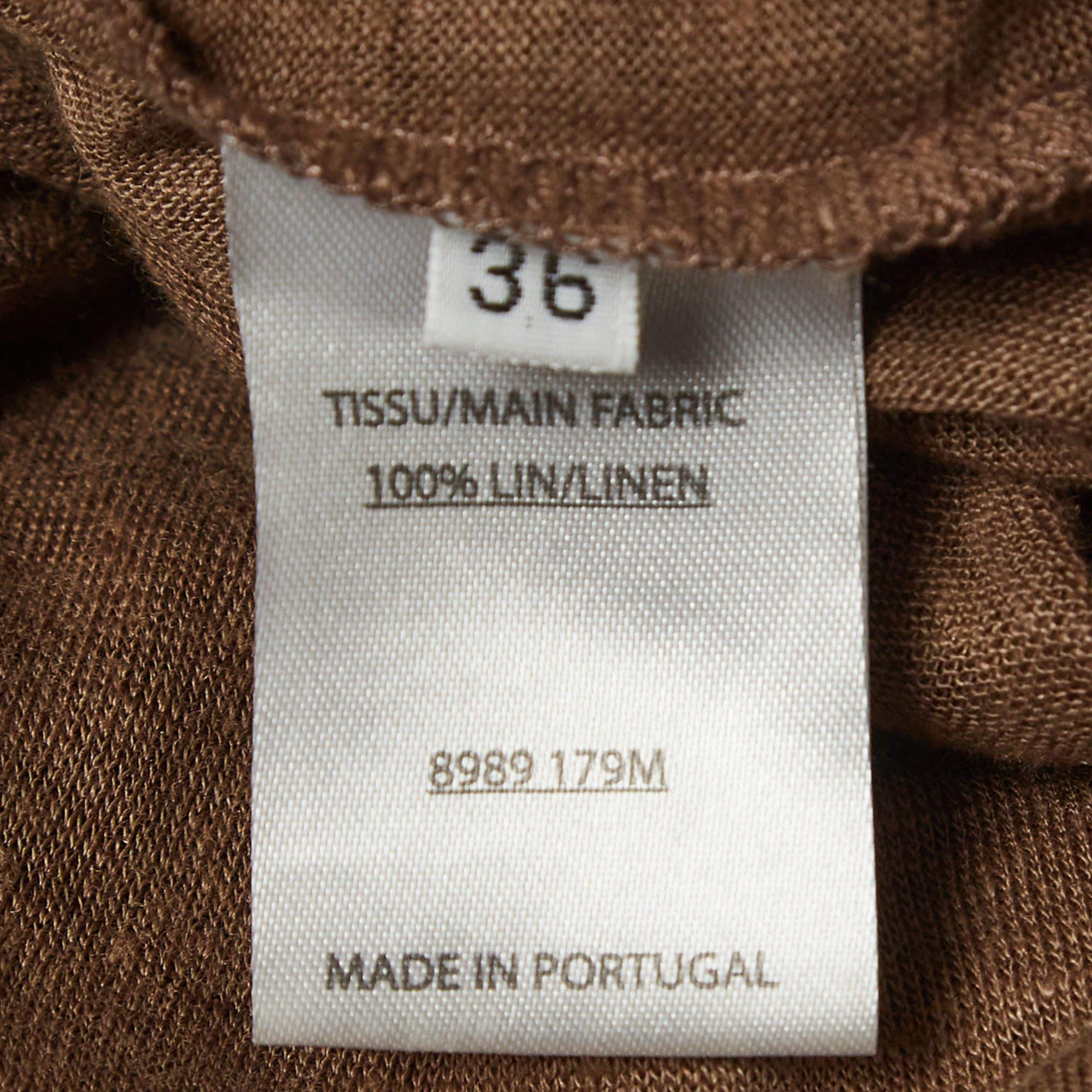 Donna Balmain Brown - Maglietta con maniche arrotolate in jersey di lino elasticizzato T S in vendita