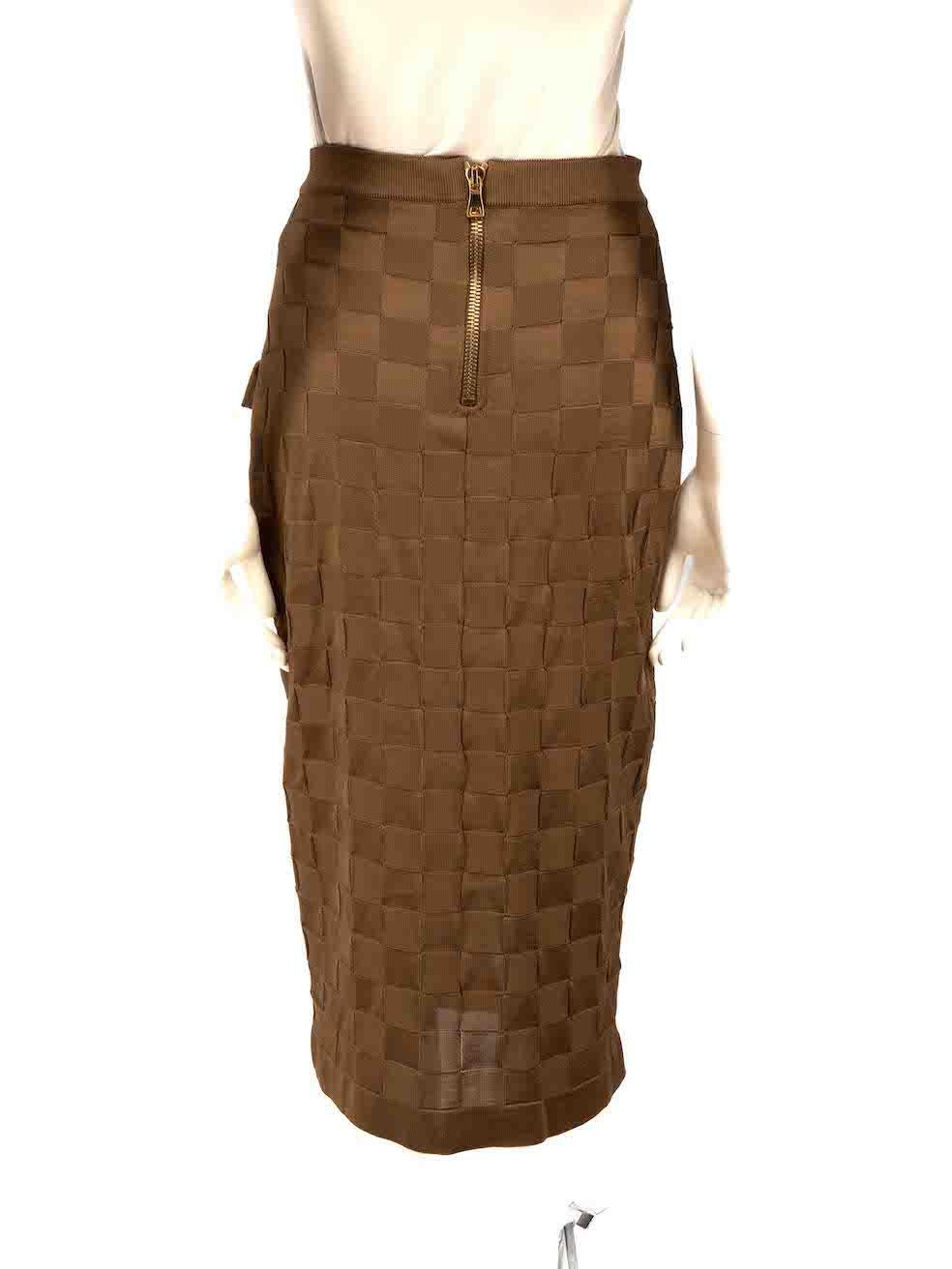Balmain Brown Woven Pattern Pocket Detail Skirt Size M In Good Condition For Sale In London, GB