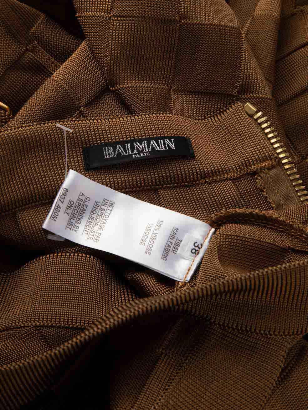Women's Balmain Brown Woven Pattern Pocket Detail Skirt Size M For Sale