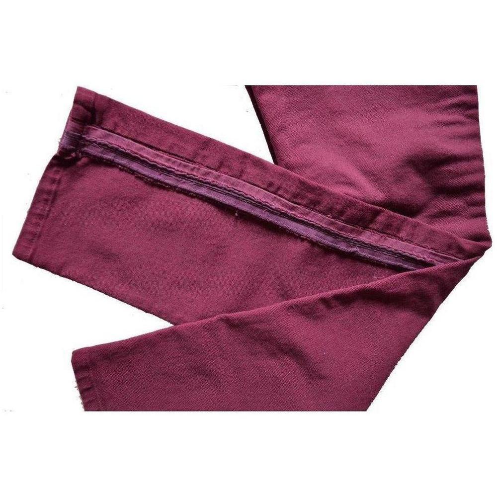 Brown Balmain Burgundy Embroidered Trimming Slim Stretch Jeans For Sale