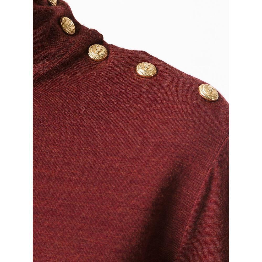 Brown Balmain Burgundy Wool Knit Turtleneck Sweater For Sale