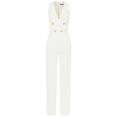Balmain Button-Embellished Crepe Jumpsuit