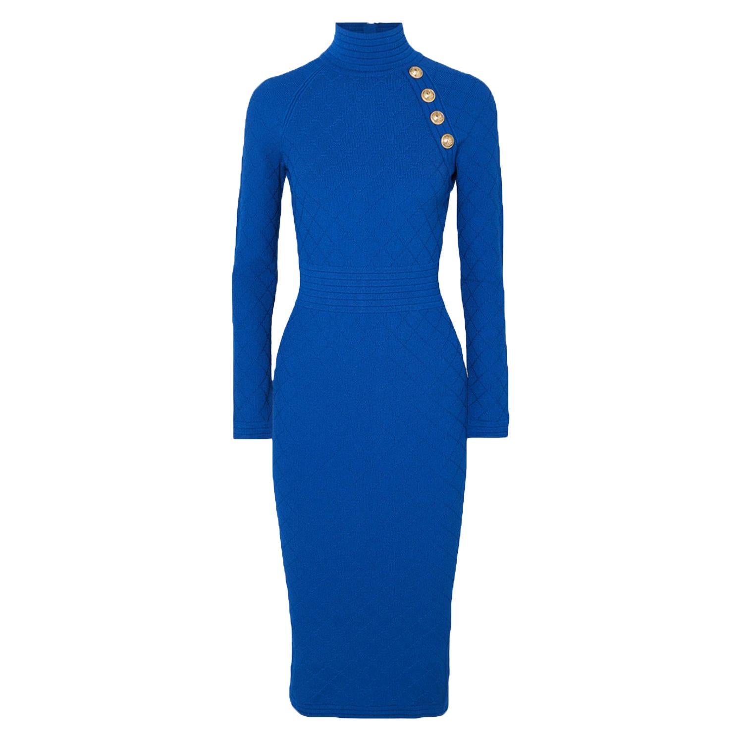 Balmain Button-Embellished Jacquard Knit Midi Dress