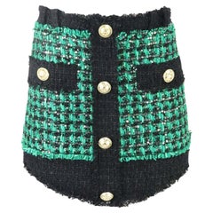 Balmain Button Embellished Metallic Bouclé Tweed Mini Skirt FR 42 UK 14