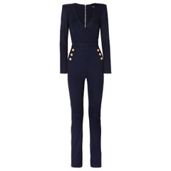 Balmain Button-Embellished Ribbed Jersey Jumpsuit