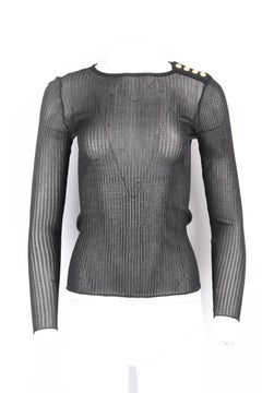 Balmain Button Embellished Ribbed Knit Top Xsmall