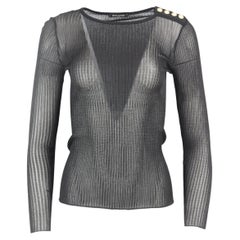 Balmain Button Embellished Ribbed Knit Top Xsmall