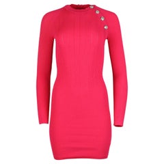 Balmain Button Embellished Ribbed Stretch Knit Mini Dress Fr 40 Uk 12