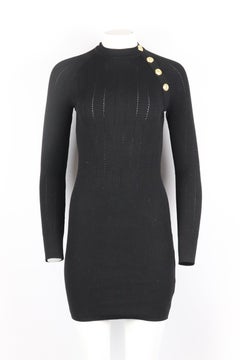 Balmain Button Embellished Ribbed Stretch Knit Mini Dress Fr 42 Uk 14
