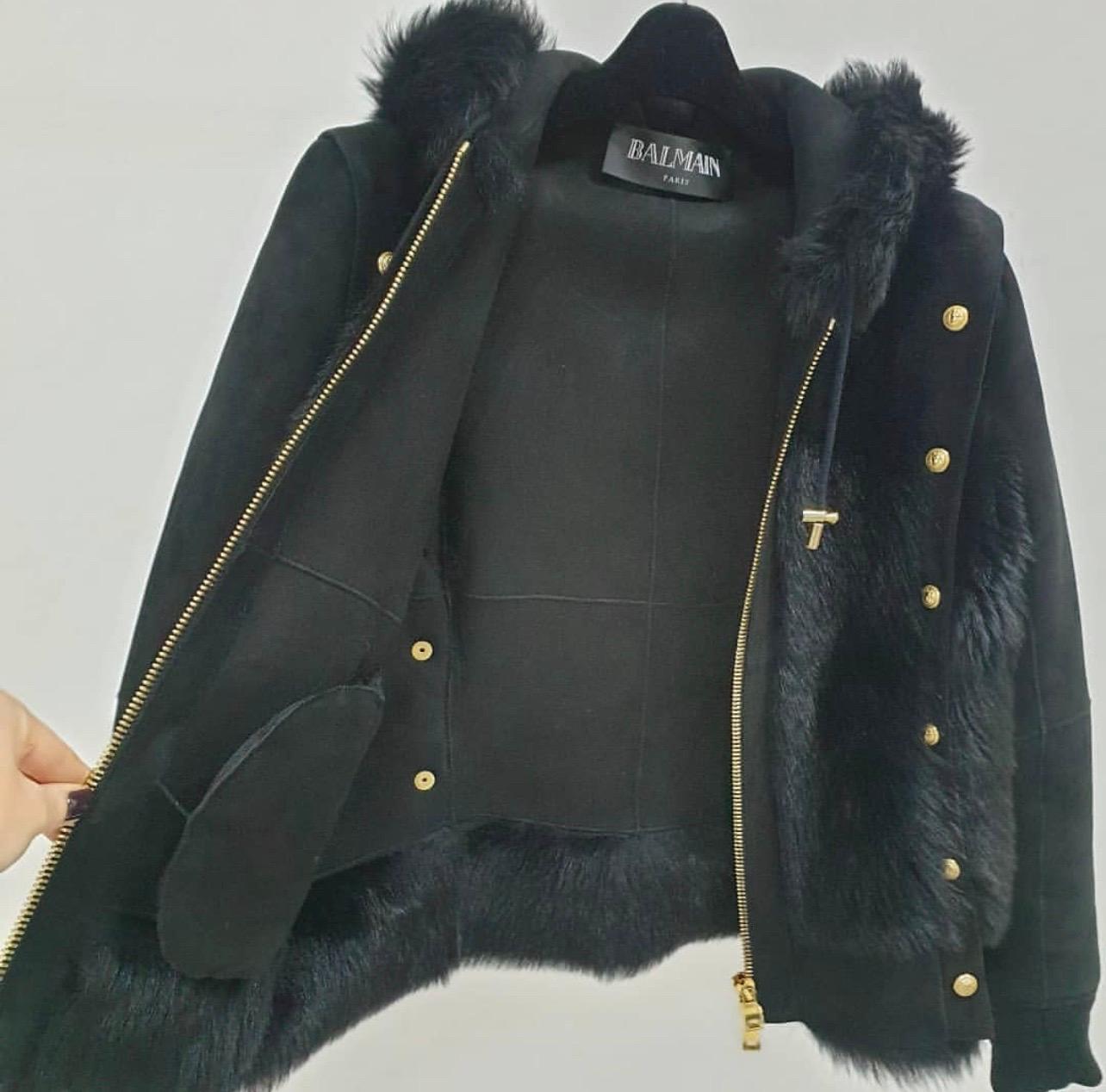 Balmain Button-Embellished Shearling Hooded Jacket  2