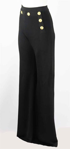 Balmain Button Embellished Stretch Knit Flared Pants FR 44 UK 16