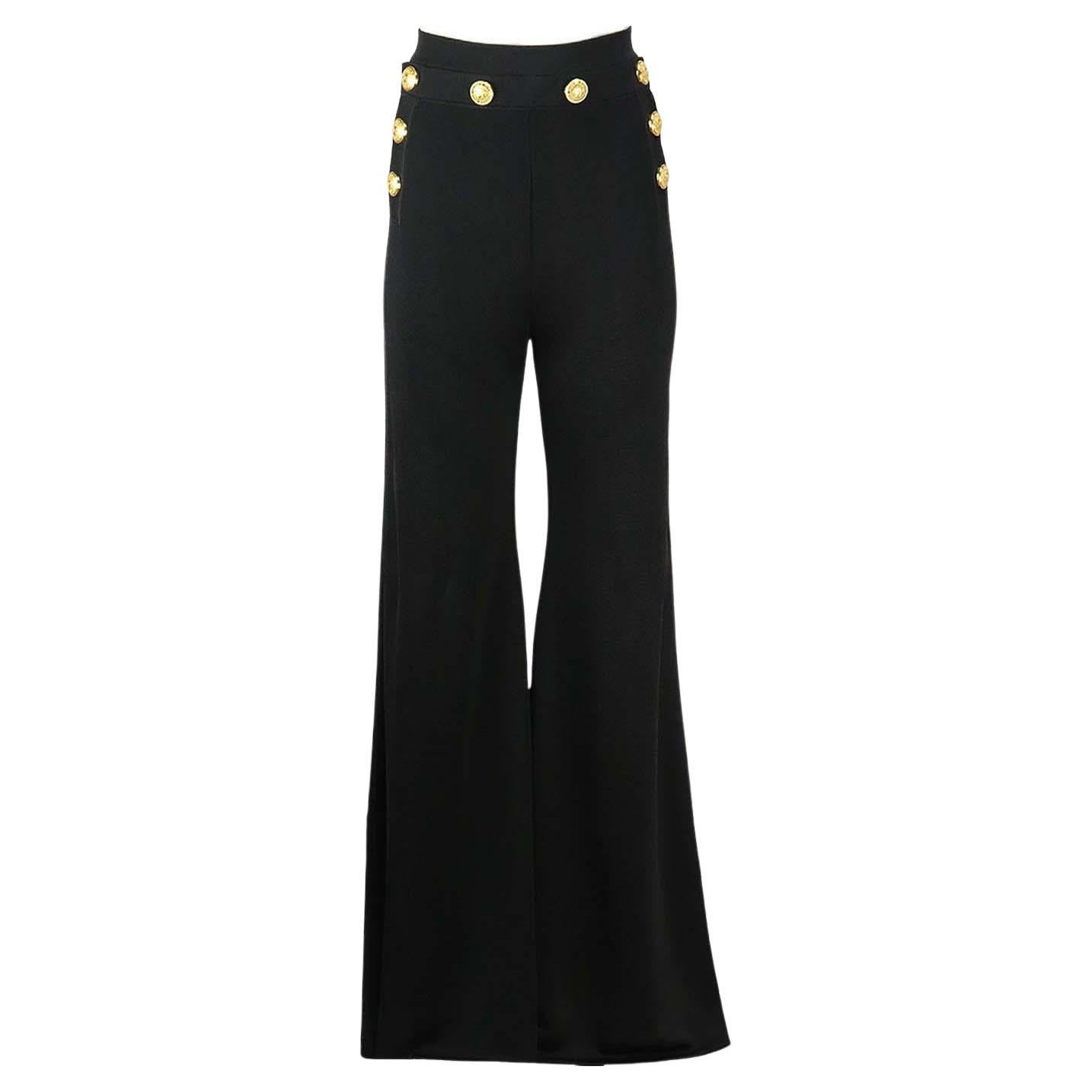 Pantalon Haut De Gamme BALMAIN En Cuir D'agneau Noir - Taille 36, Style Paperbag Waist