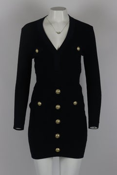 Balmain Button Embellished Stretch Knit Mini Dress Fr 40 Uk 12