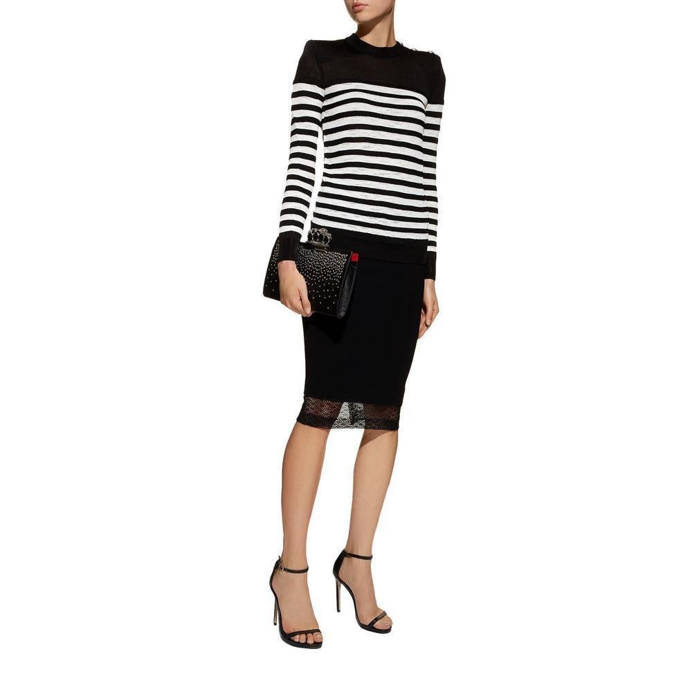 Balmain Button Embellished Striped Open Knit Sweater In Excellent Condition For Sale In Brossard, QC