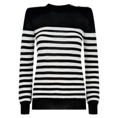 Balmain Button Embellished Striped Open Knit Sweater