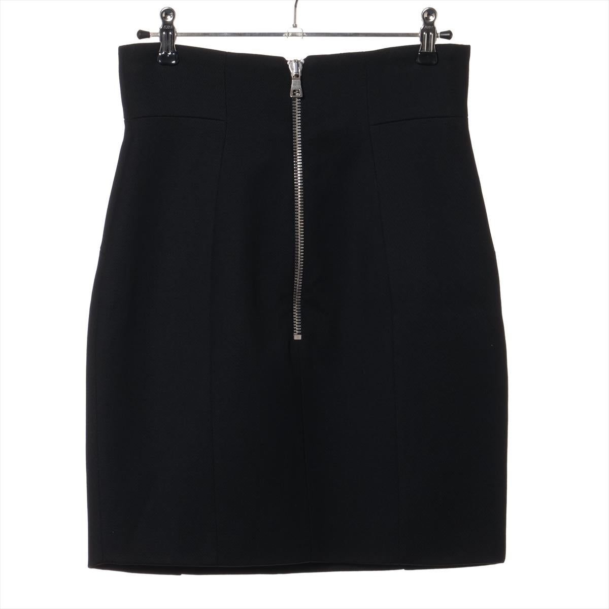 Balmain Button Wool Rayon Mini Skirt Black In Good Condition For Sale In Humacao, PR