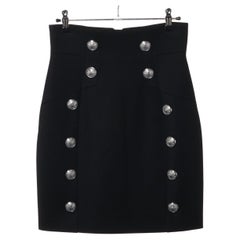 Balmain Button Wool Rayon Mini Skirt Black