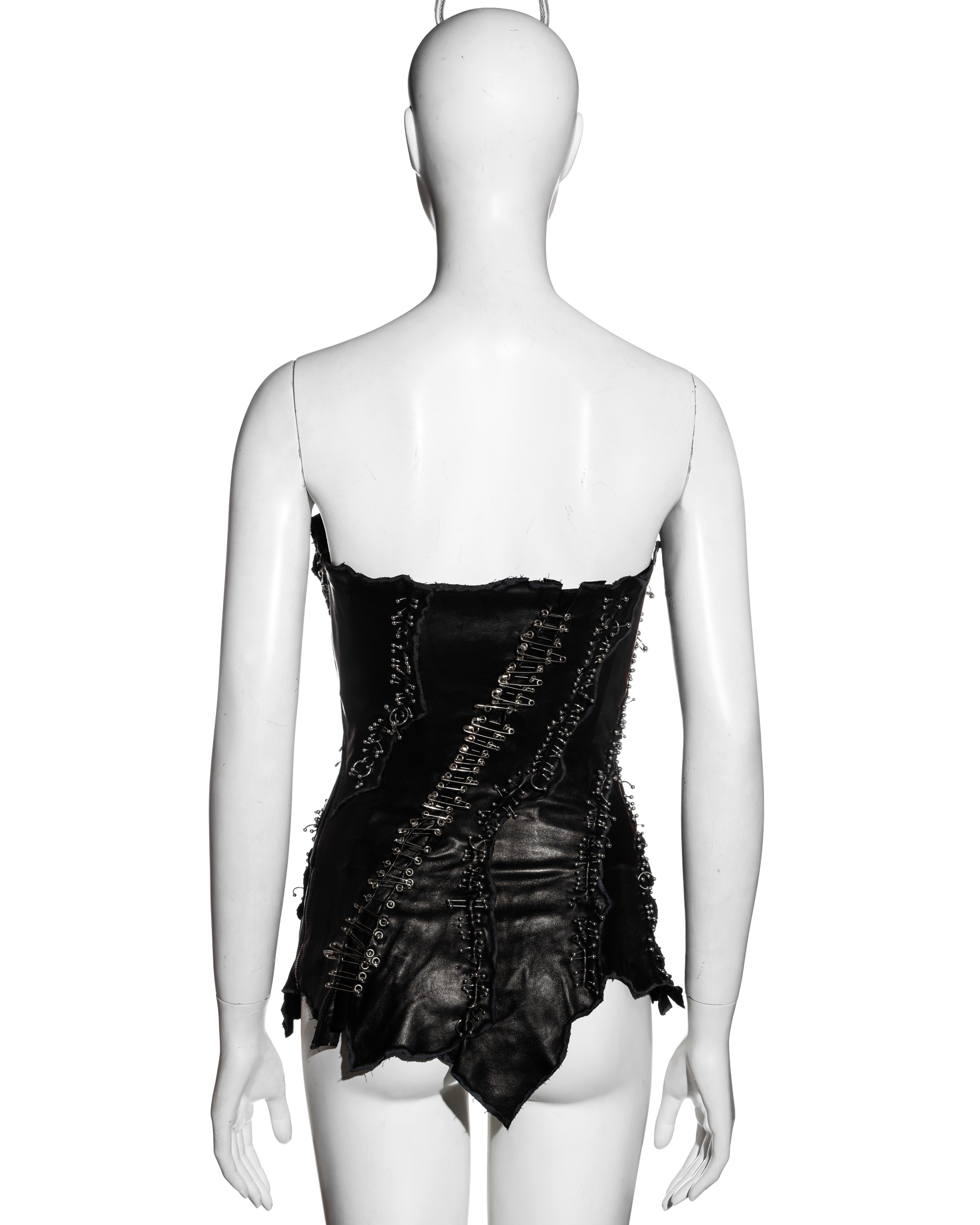 Women's Balmain by Christophe Decarnin black leather safety-pin corset, ss 2011 For Sale