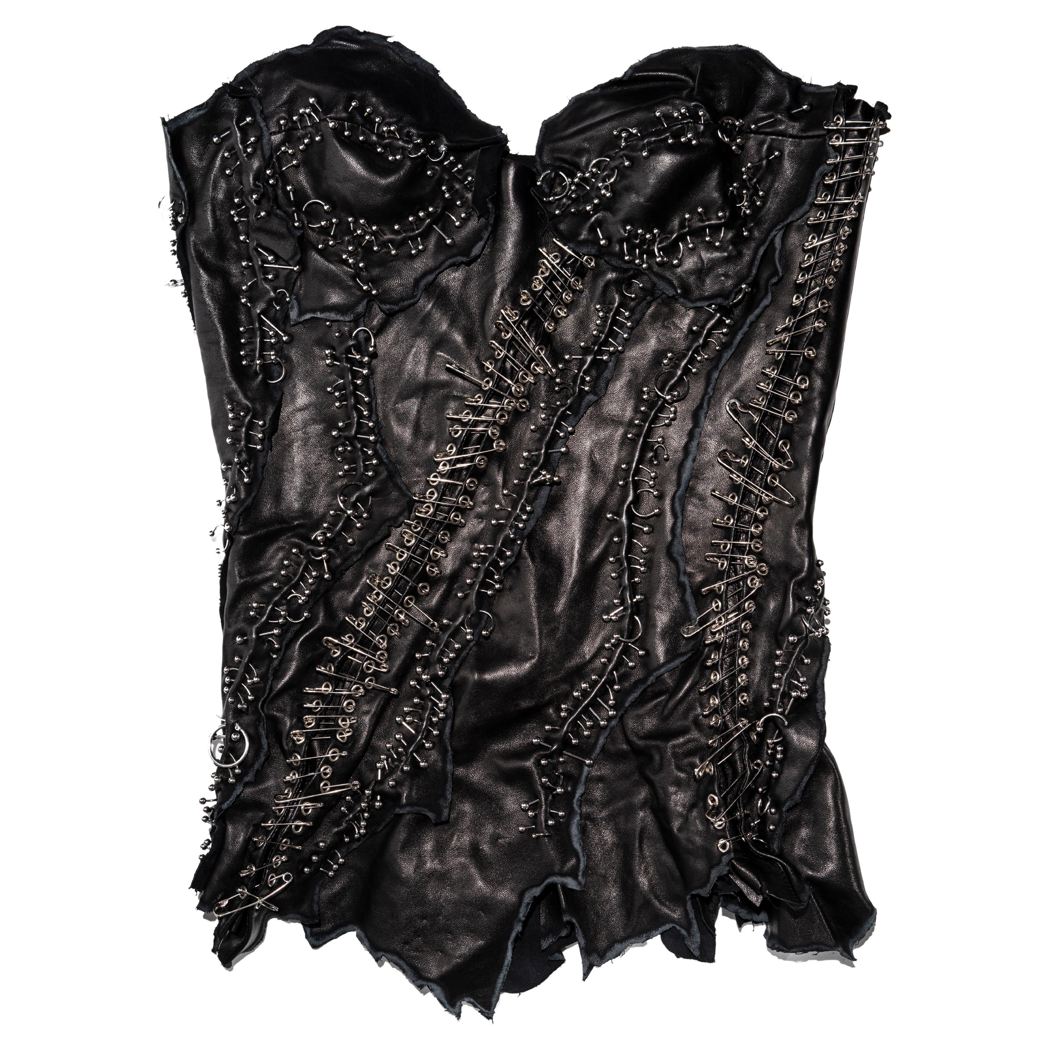 Balmain by Christophe Decarnin black leather safety-pin corset, ss 2011