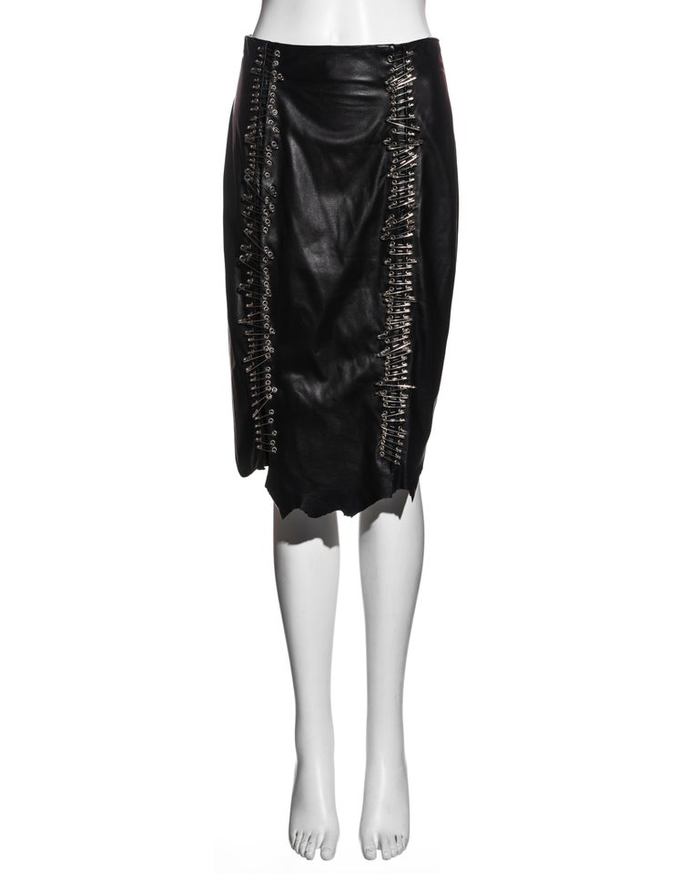 Balmain by Christophe Decarnin black leather safety-pin skirt, ss 2011 For  Sale at 1stDibs