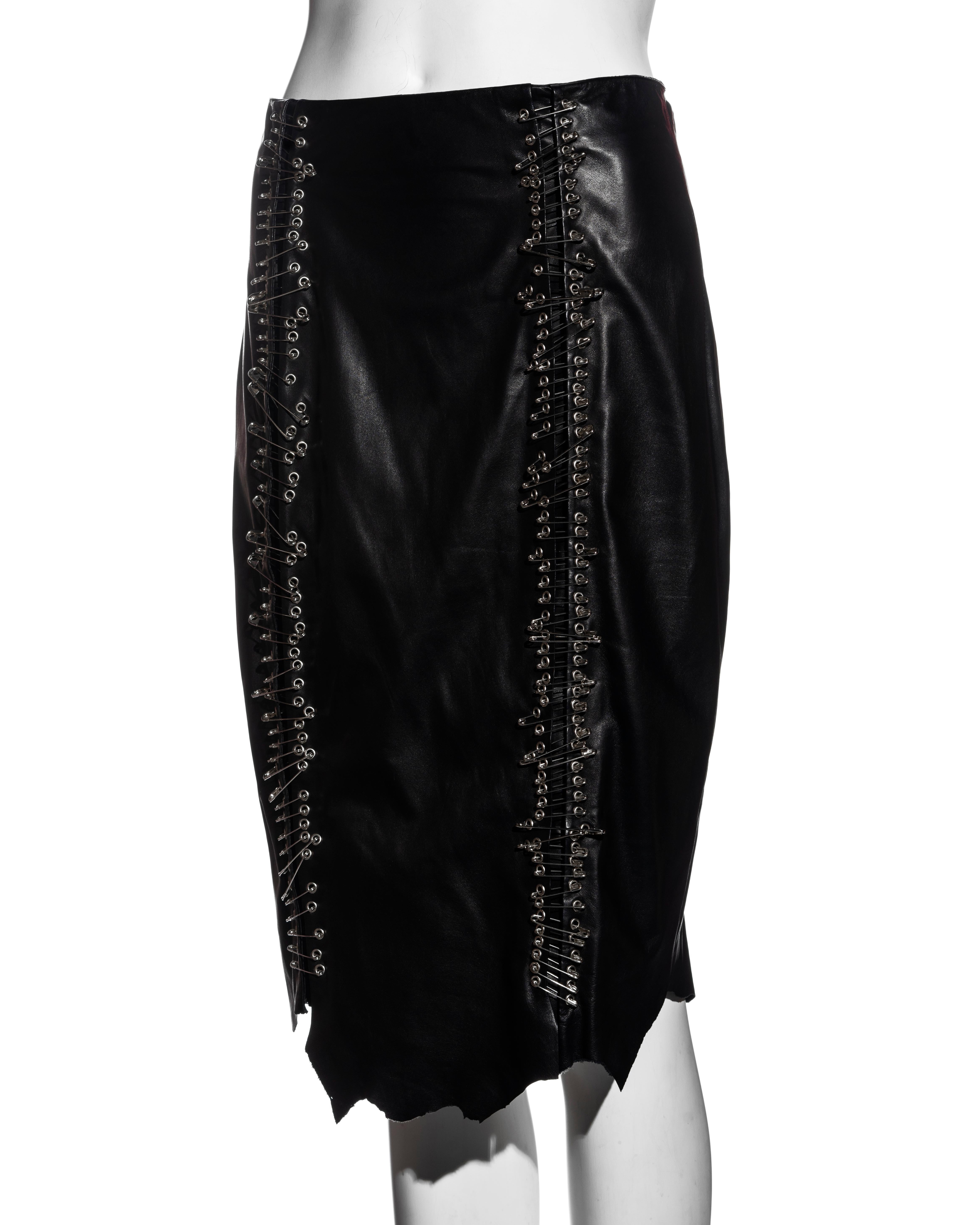 Women's Balmain by Christophe Decarnin black leather safety-pin skirt, ss 2011 For Sale