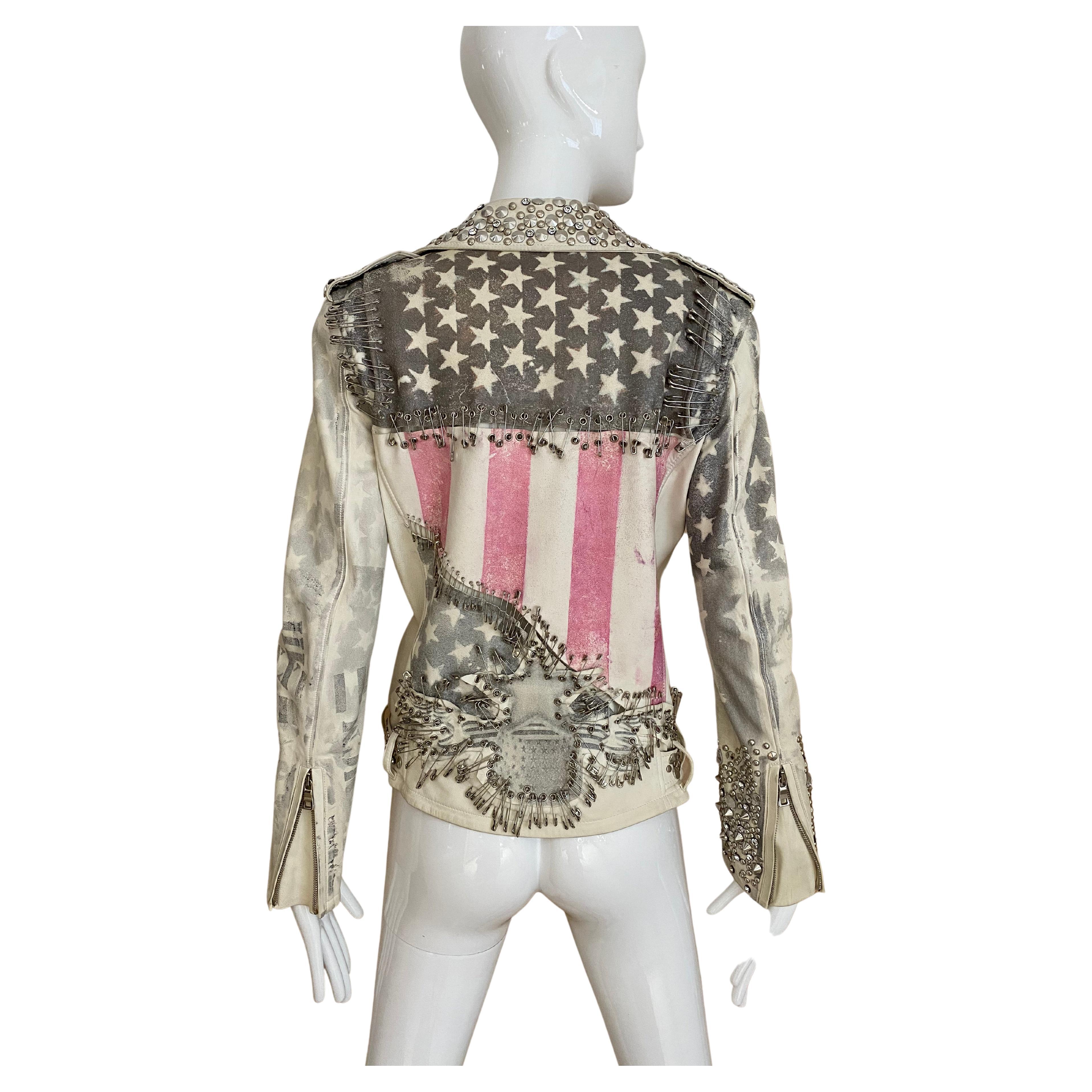BALMAIN by Christophe Decarnin Runway White Leather Studded Jacket For Sale  at 1stDibs