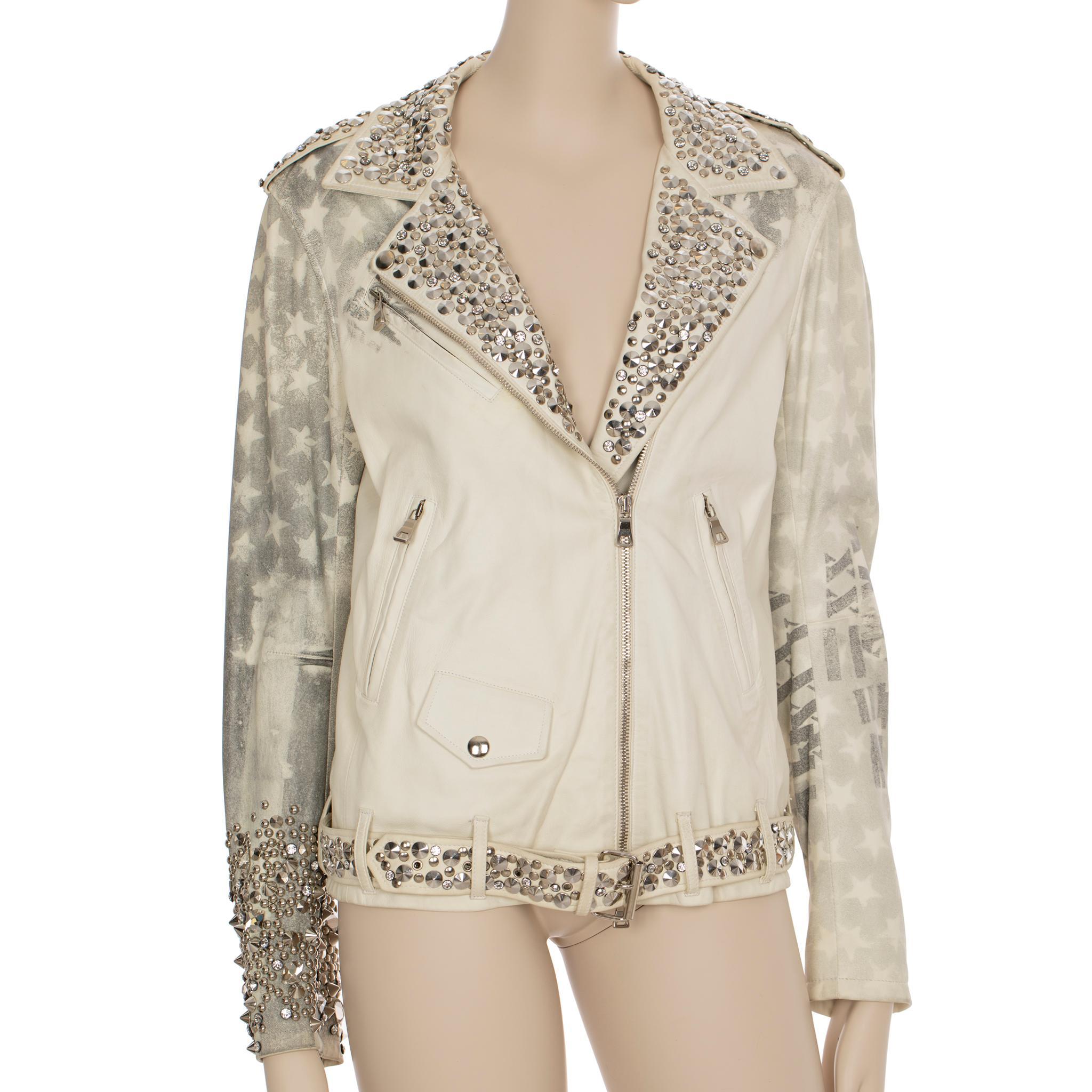 Balmain By Christophe Decarnin Nietenbesetzte Bikerjacke aus Leder 42 FR im Angebot 6