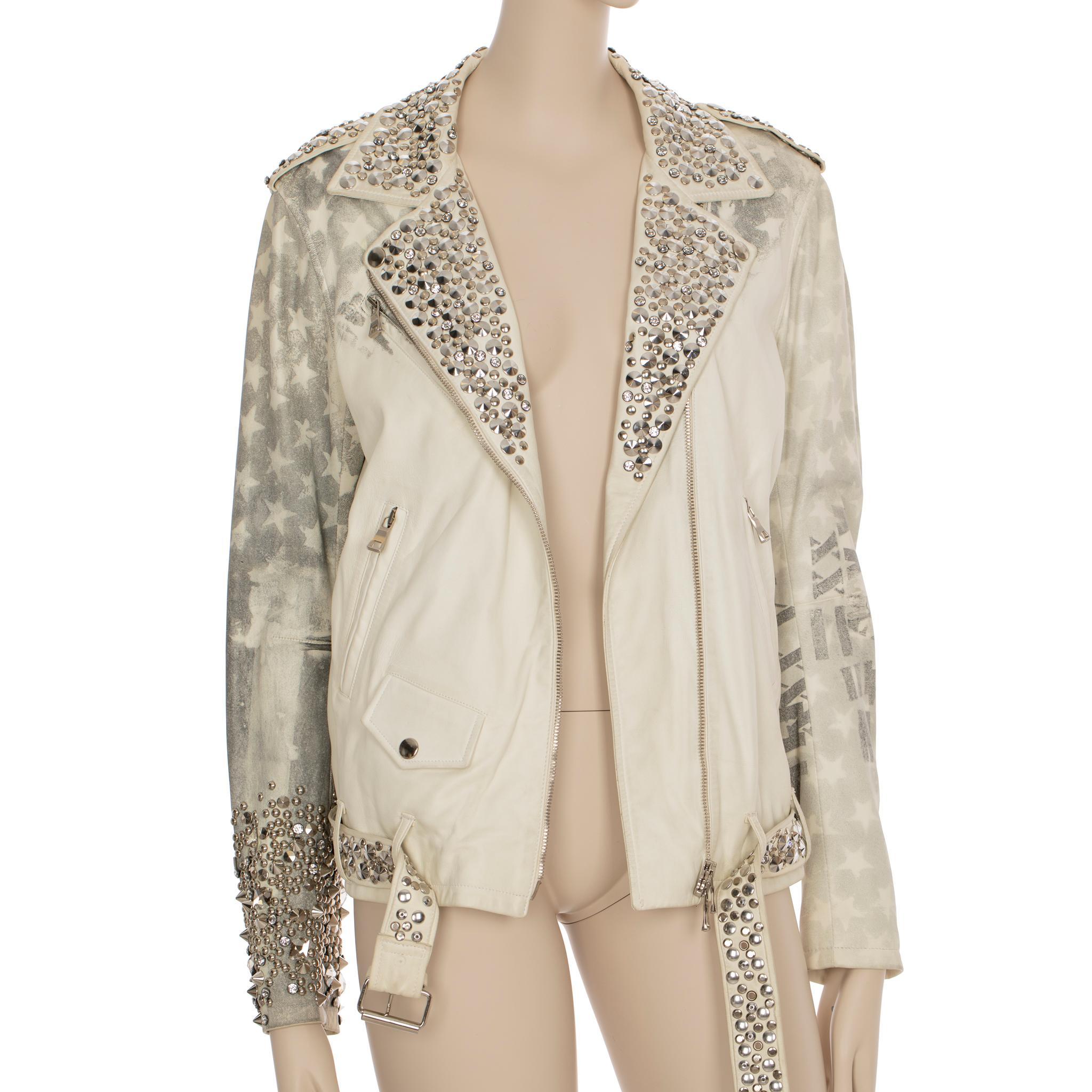 Balmain By Christophe Decarnin Nietenbesetzte Bikerjacke aus Leder 42 FR im Angebot 9