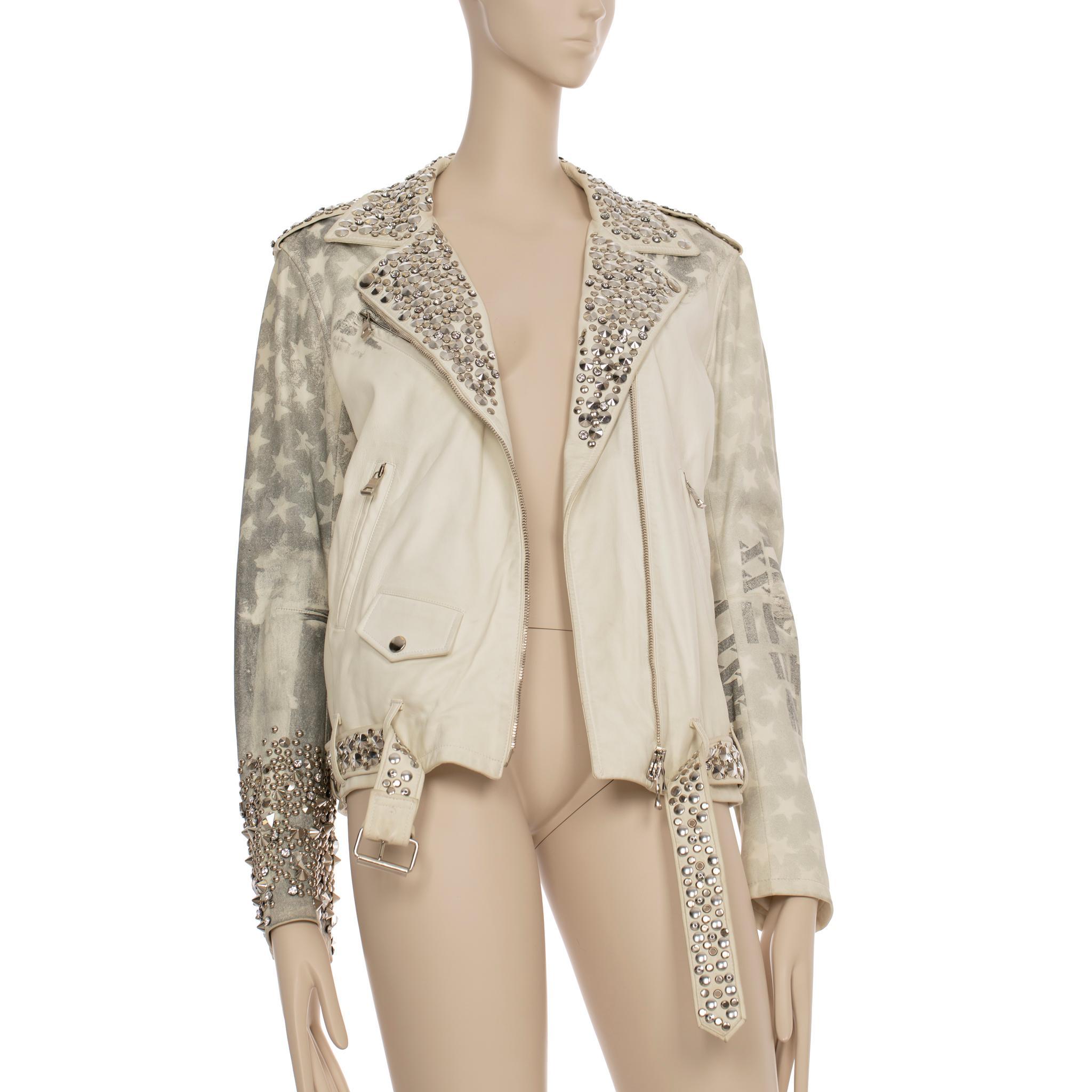 Balmain By Christophe Decarnin Nietenbesetzte Bikerjacke aus Leder 42 FR im Angebot 10